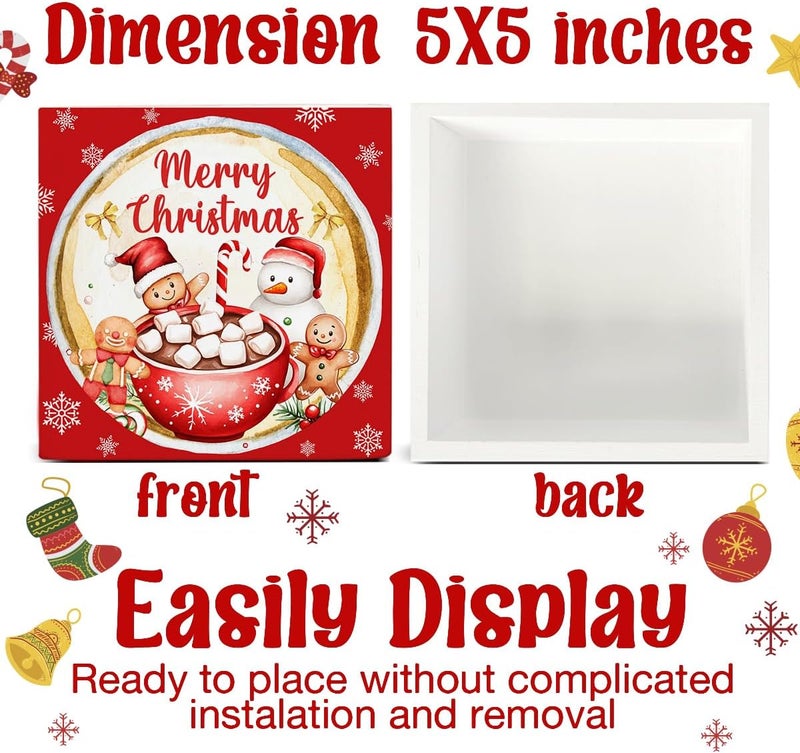 Zauly Christmas Decorations Indoor, Vintage Gingerbread Decor Sign, Merry Christmas Wood Sign Rustic Home Table Desk Decor (5 x 5 Inches) - Image 2
